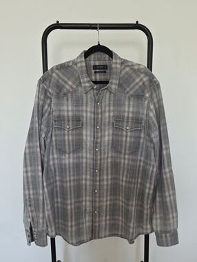 Lucky Brand Gray Plaid Western Snap Shirt